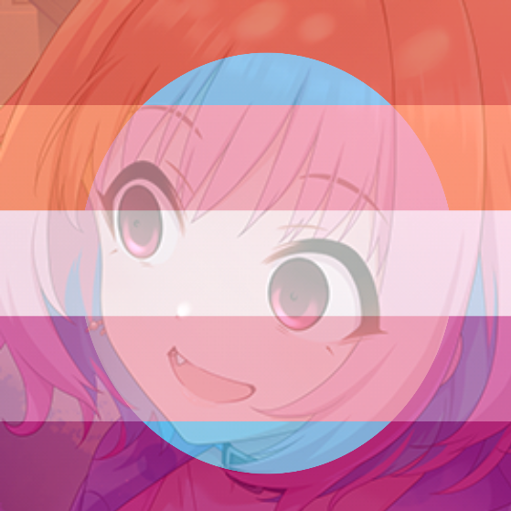 Riamu Yumemi from Idolm@ster Cinderella Girls with a transbian pride flag in the background